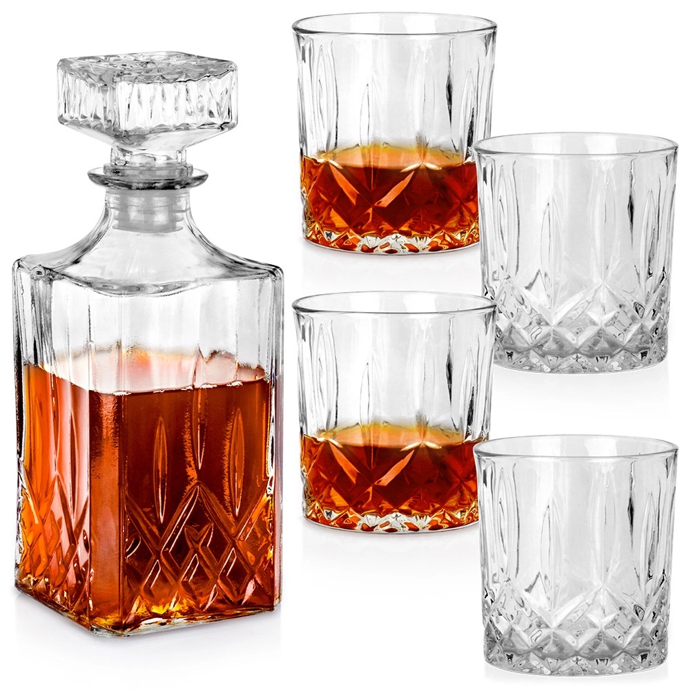E-shop Sklenená karafa na whisky so 4 pohármi, 900 ml + 4×300 ml, 5-dielna sada VILDE