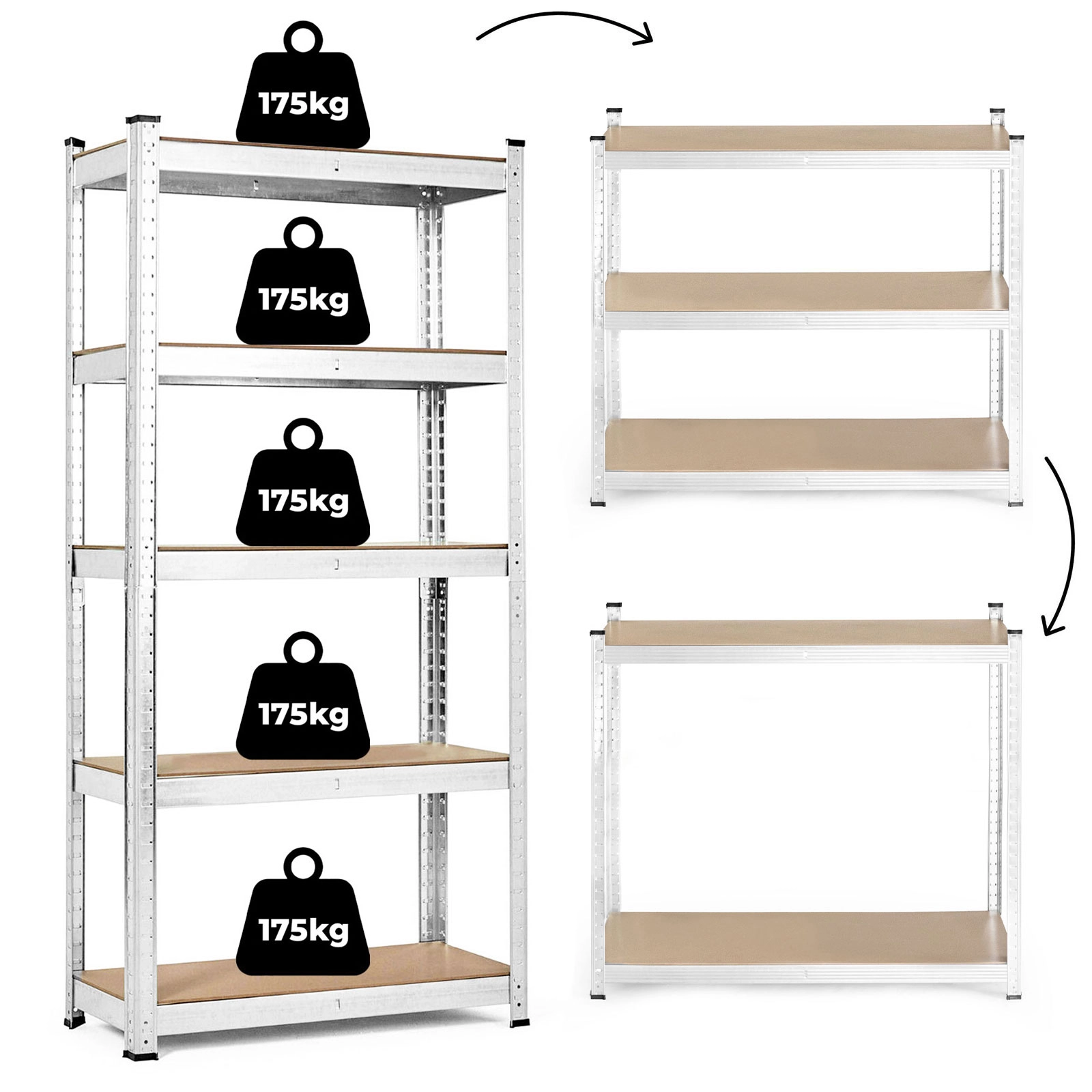 Regál na skladovanie ModernHome 205x120x45 cm, 5 políc, kapacita 875 kg, pozinkovaná oceľ