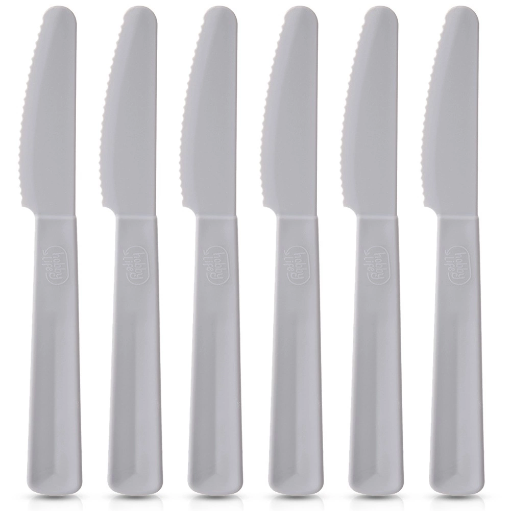 Plastové stolové nože SANDY, sivé, 6 ks