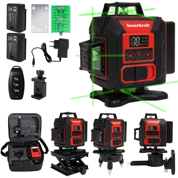 Laserová vodováha Bauerkraft 4D so zeleným laserom, 16 línií