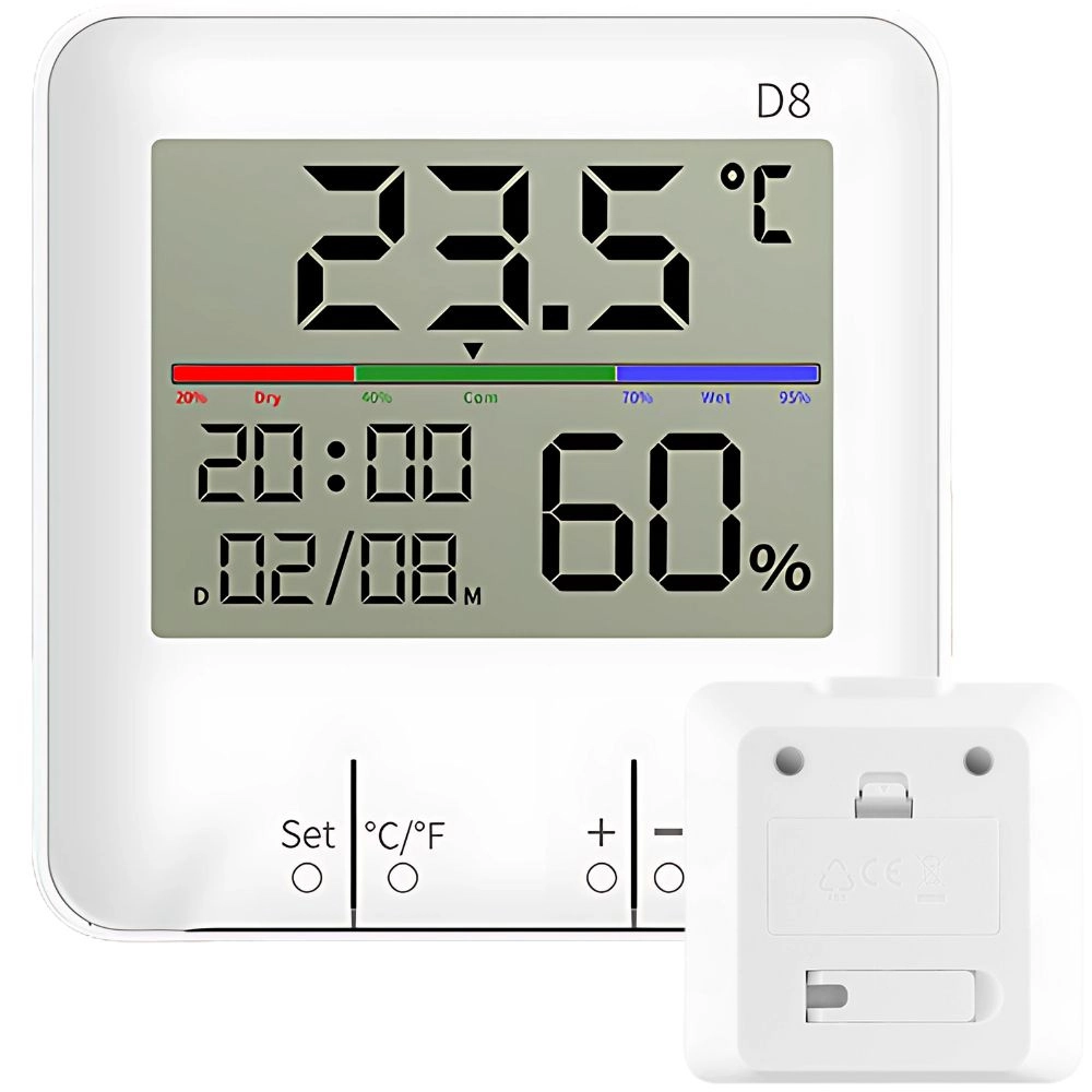 Digitálna vnútorná meteostanica s teplomerom, vlhkomerom a hodinami LCD