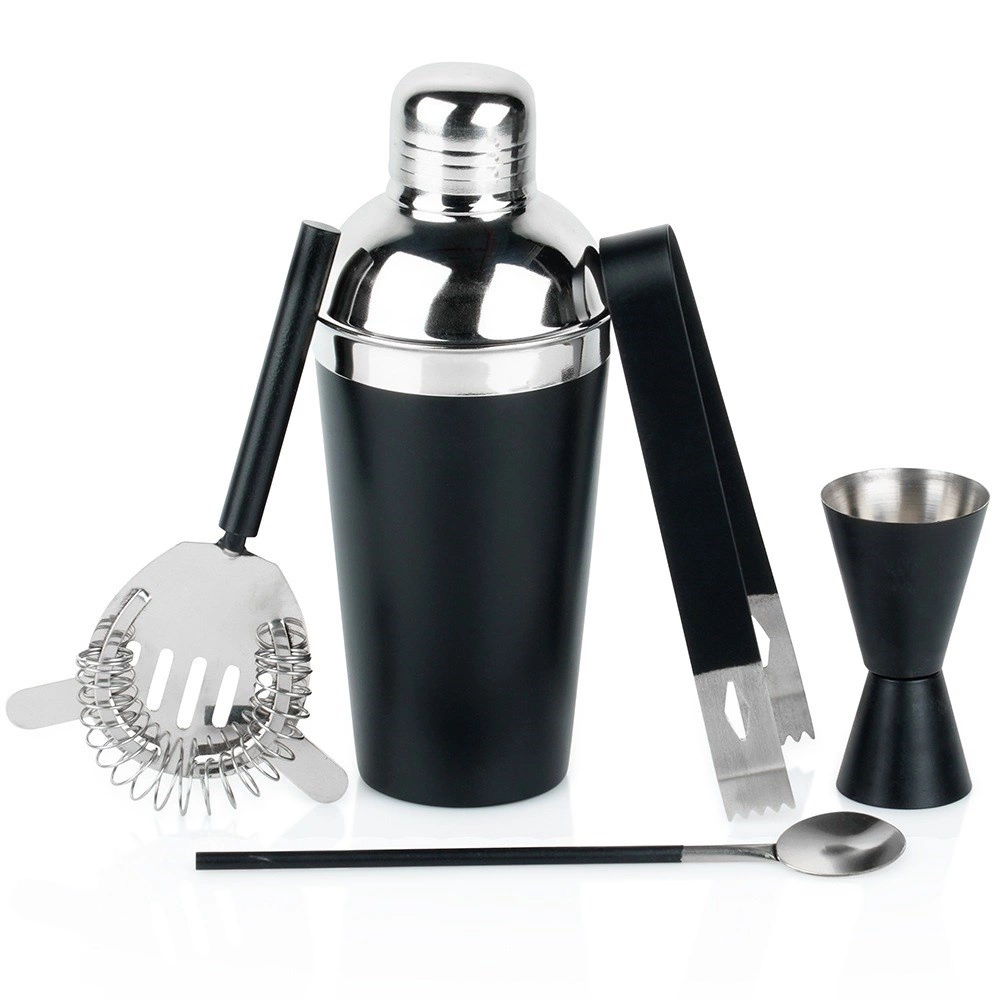 Barový set s čiernym nerezovým shakerom, 5-dielny