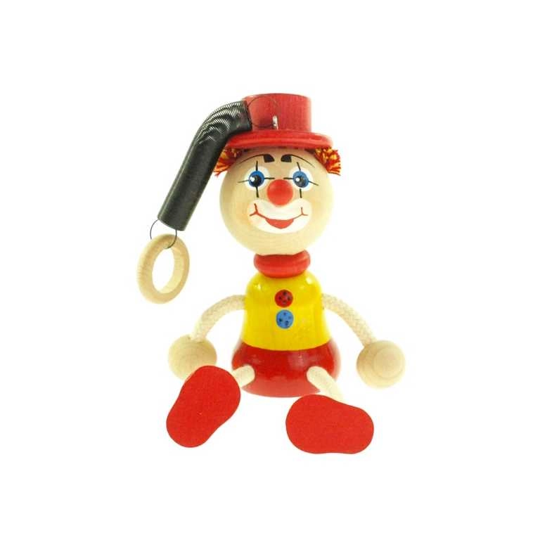 E-shop Klaun s klobúkom na pružine – drevená závesná hračka