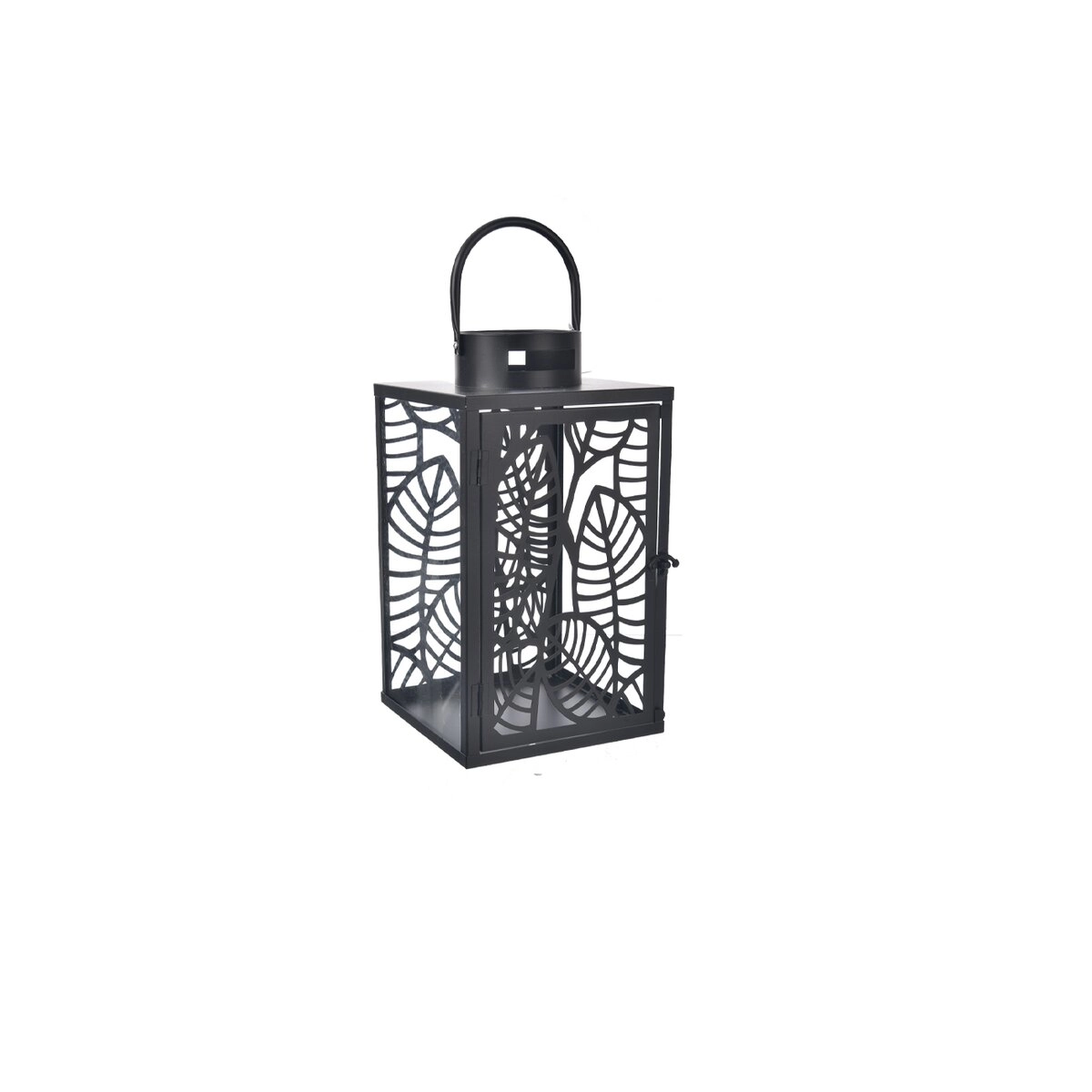 E-shop Čierna kovová lucerna List s motívom listov 32 cm