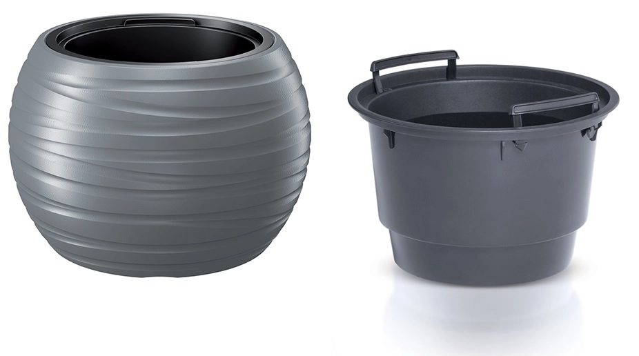E-shop Schetelig Kvetináč guľatý s vložkou MAZE, 39,6 cm, sivý kameň