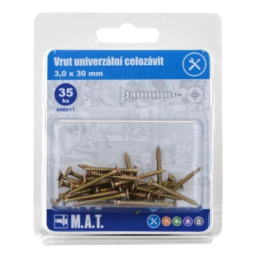 E-shop Univerzálny vrut celozávit 3,0 × 30 mm, pozink, 35 ks