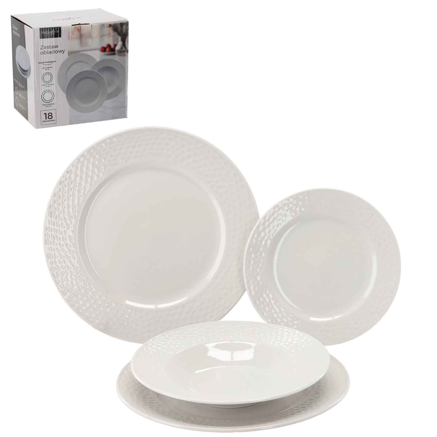 Jedálenská sada 18 ks, okrúhla biela porcelánová