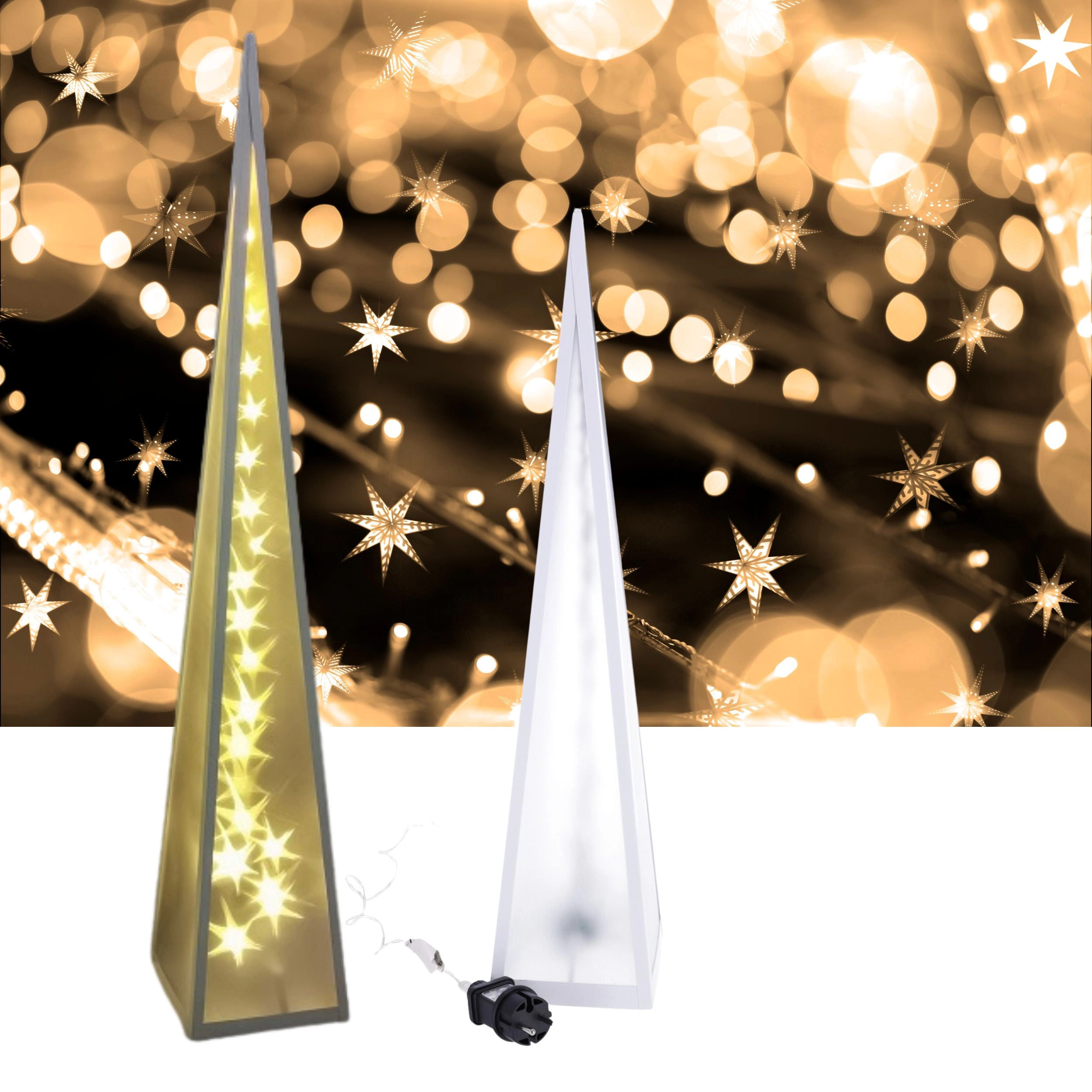 Pyramída LED rotujúce hviezdy 16*16*90 cm