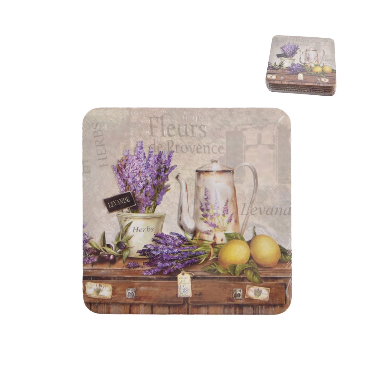 E-shop Korkové podložky s motívom levandule 10 × 10 cm, 6 ks