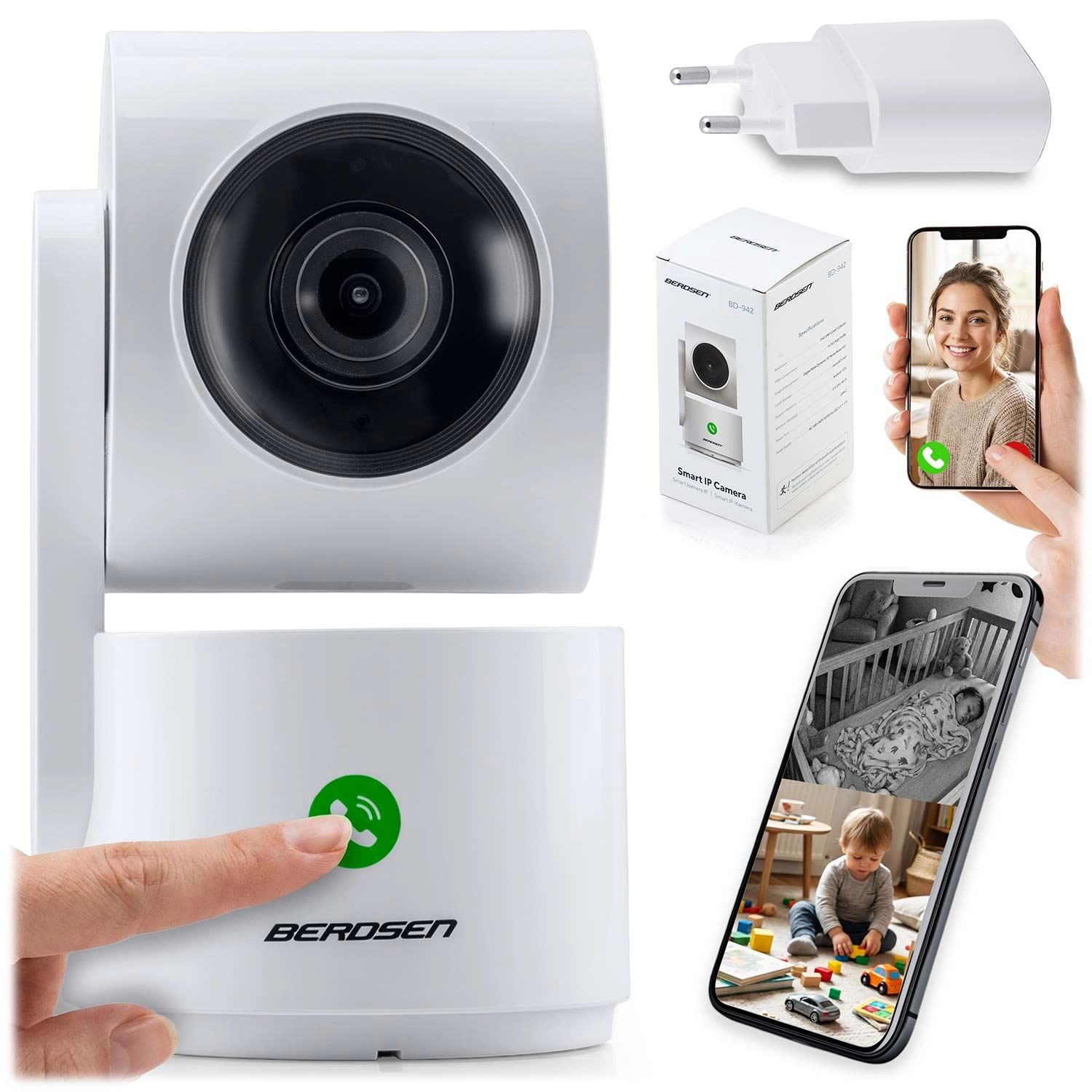E-shop Berdsen BD-942 otočná vnútorná IP kamera 3 MP s Wi‑Fi a funkciou opatrovateľky