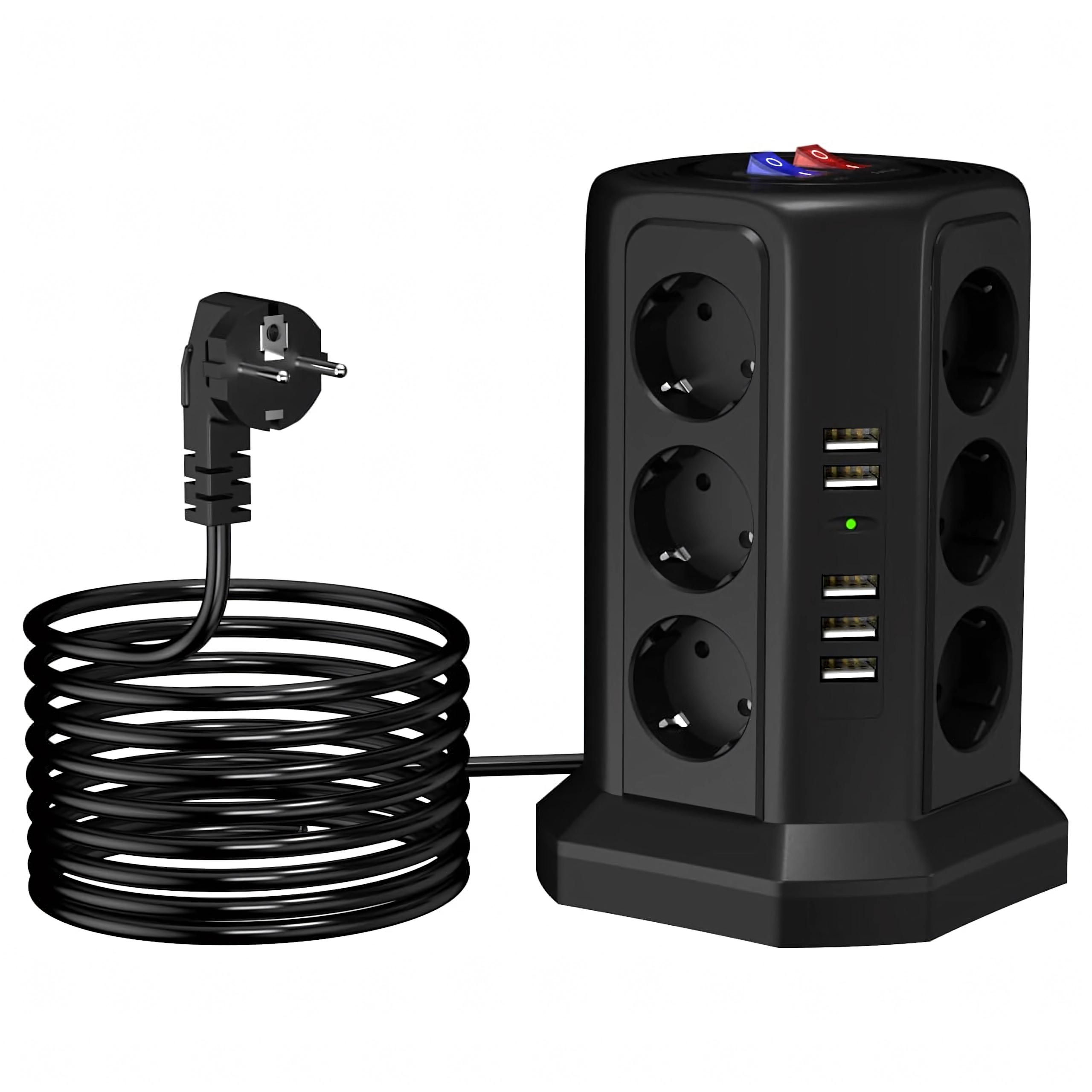 Stojanová prepäťová predlžovacia zásuvka 12 zásuviek + 5 USB s resetom