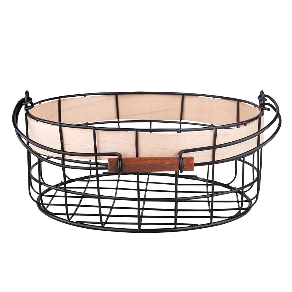 E-shop Kovový drôtený košík s rukoväťou, čierny, 26 × 26 × 11 cm