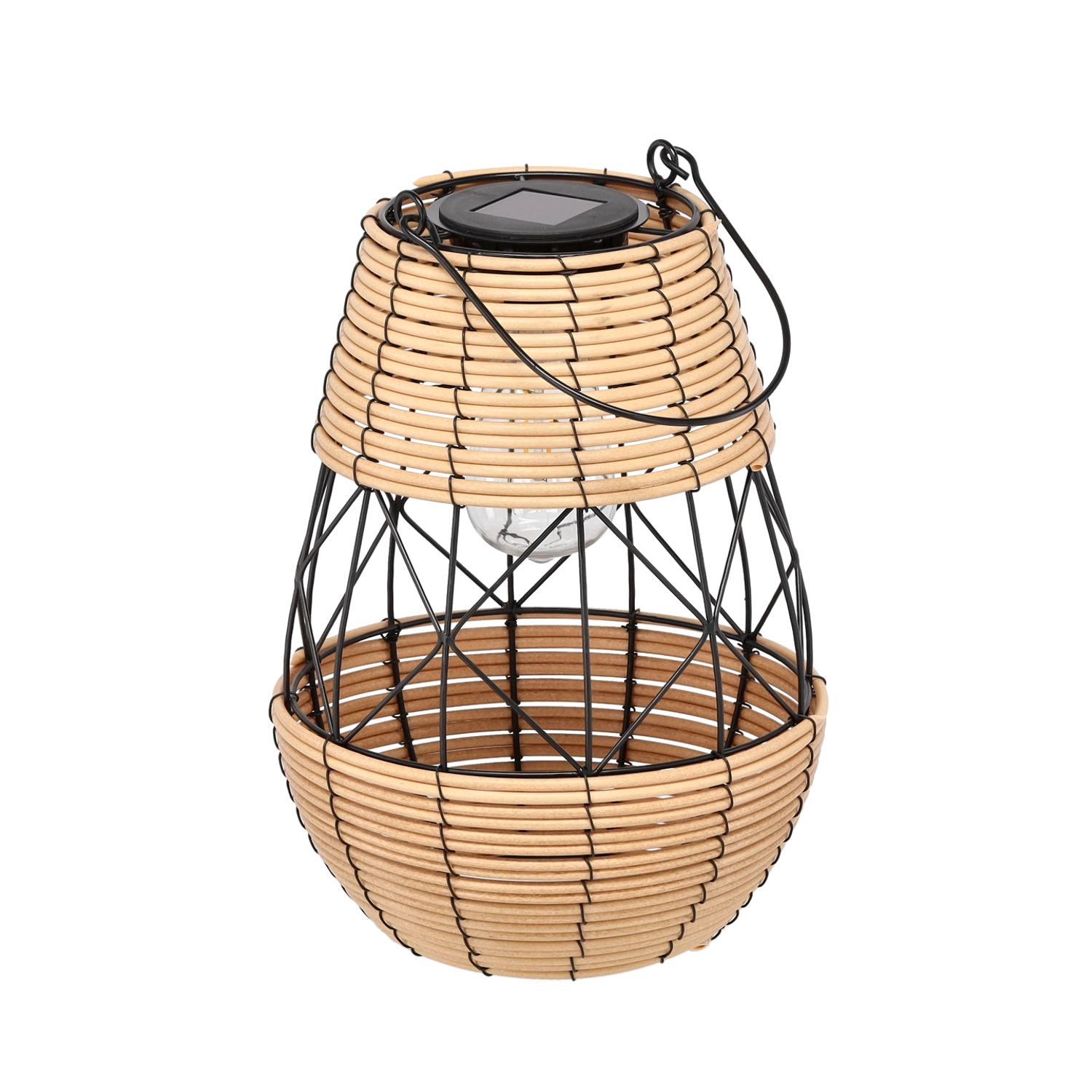E-shop Solárny kovový lampáš čierno‑béžový 32 cm