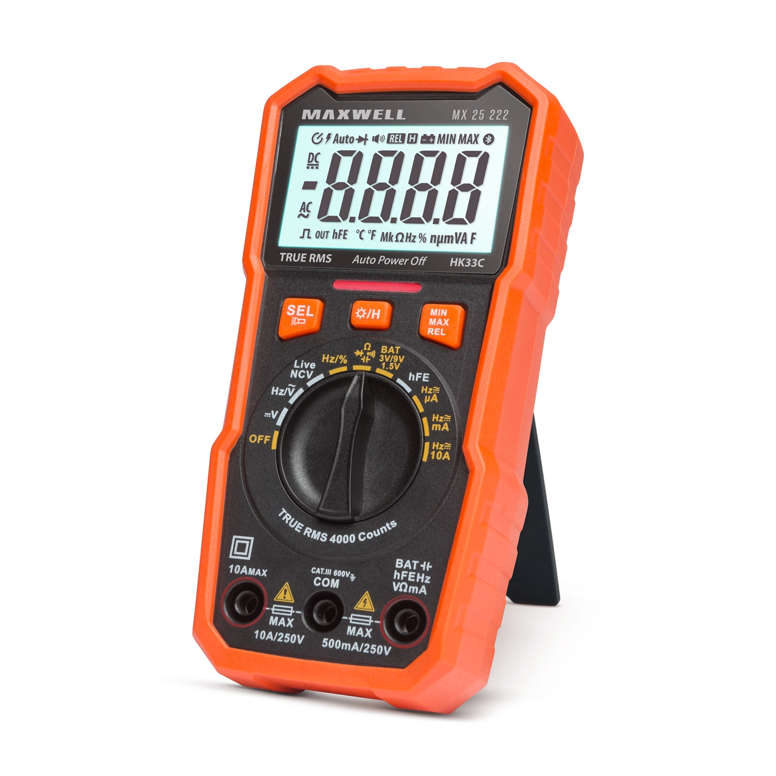 Digitálny multimeter Maxwell s testerom batérií a pracovným svetlom