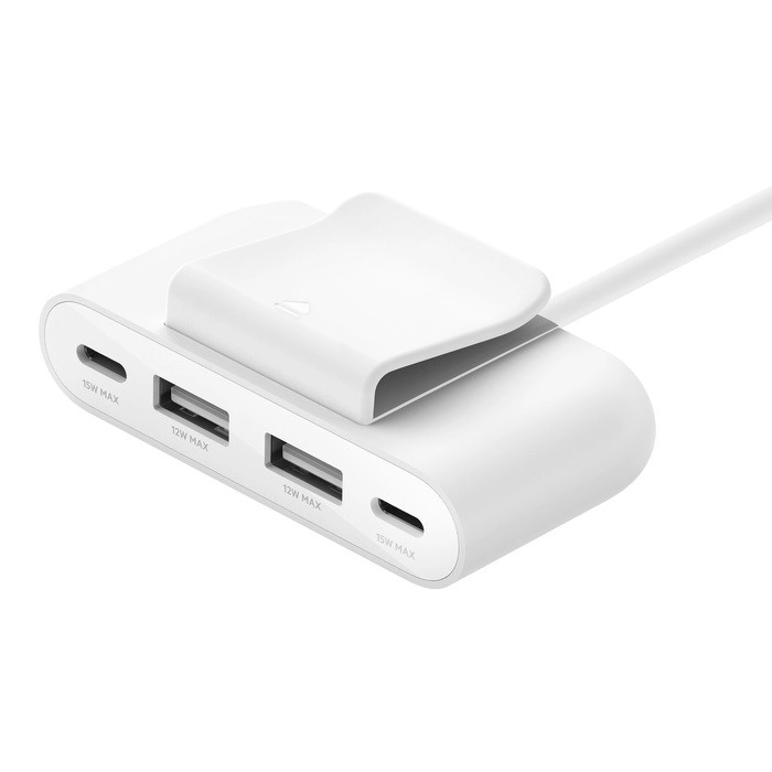 štvorportová nabíjačka 2x USB‑C a 2x USB‑A 30 W, biela