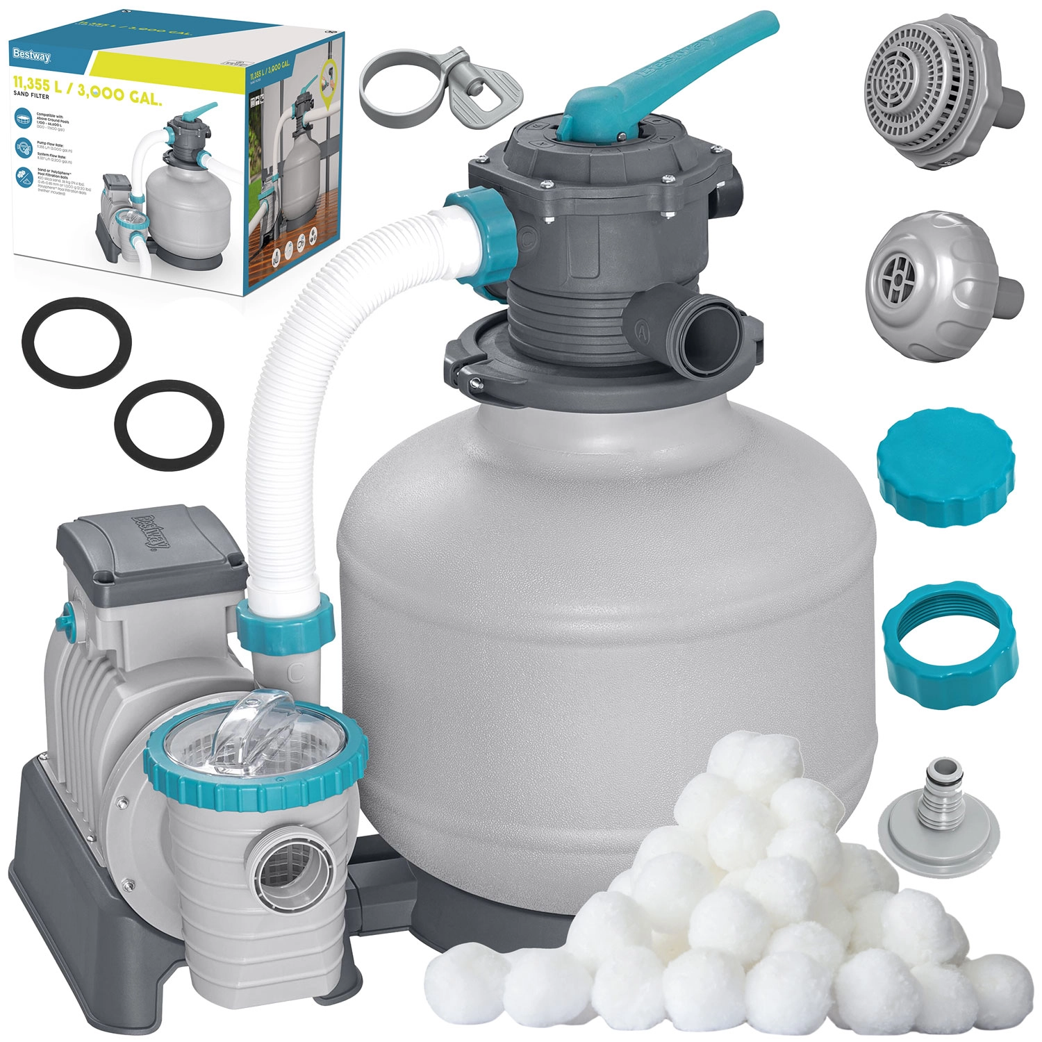 Piesková filtrácia k bazénu 11 355 l/h s filtračnými guľôčkami BESTWAY