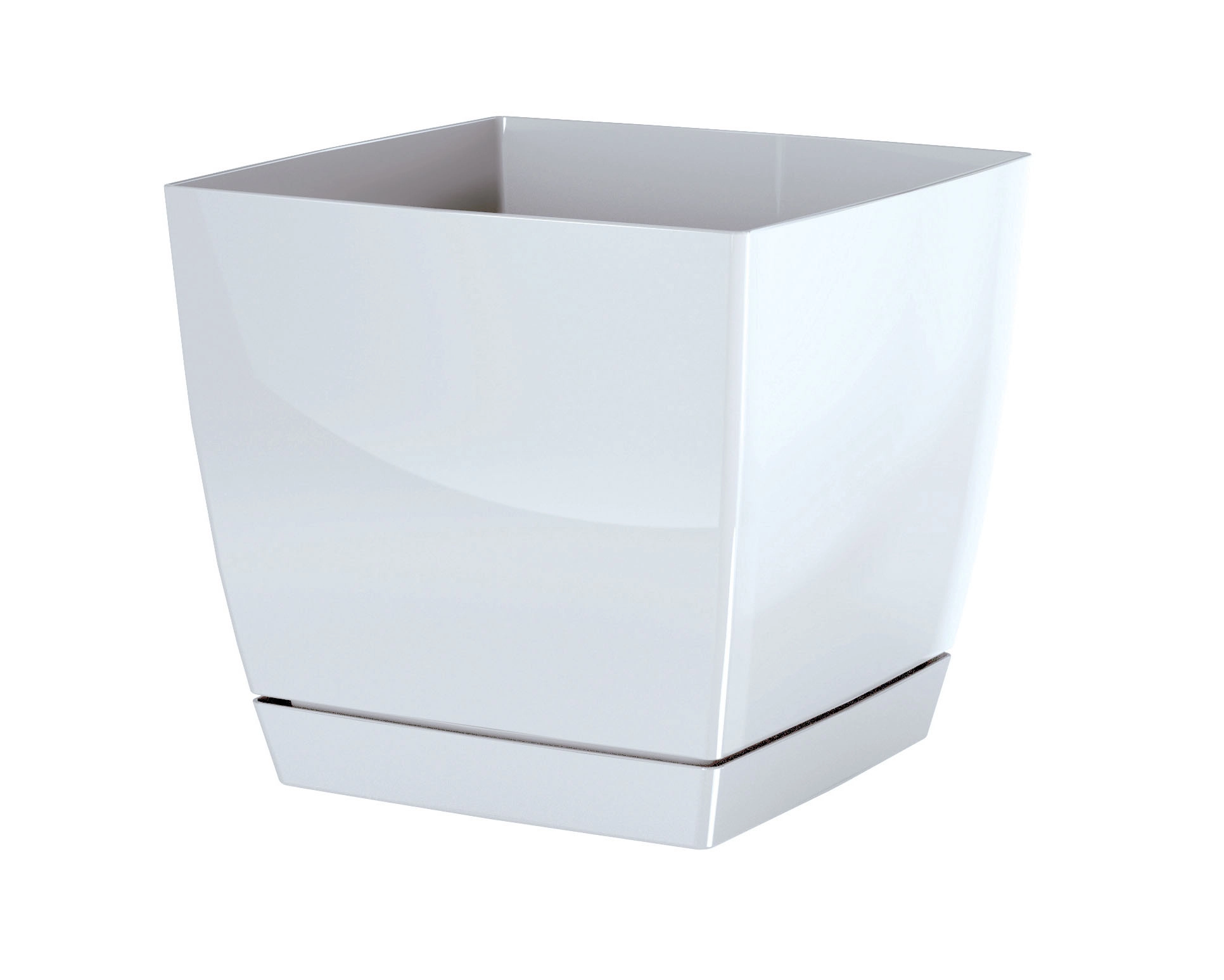 E-shop PlasticFuture Květináč Coubi Square s miskou bílý, 13,5 cm