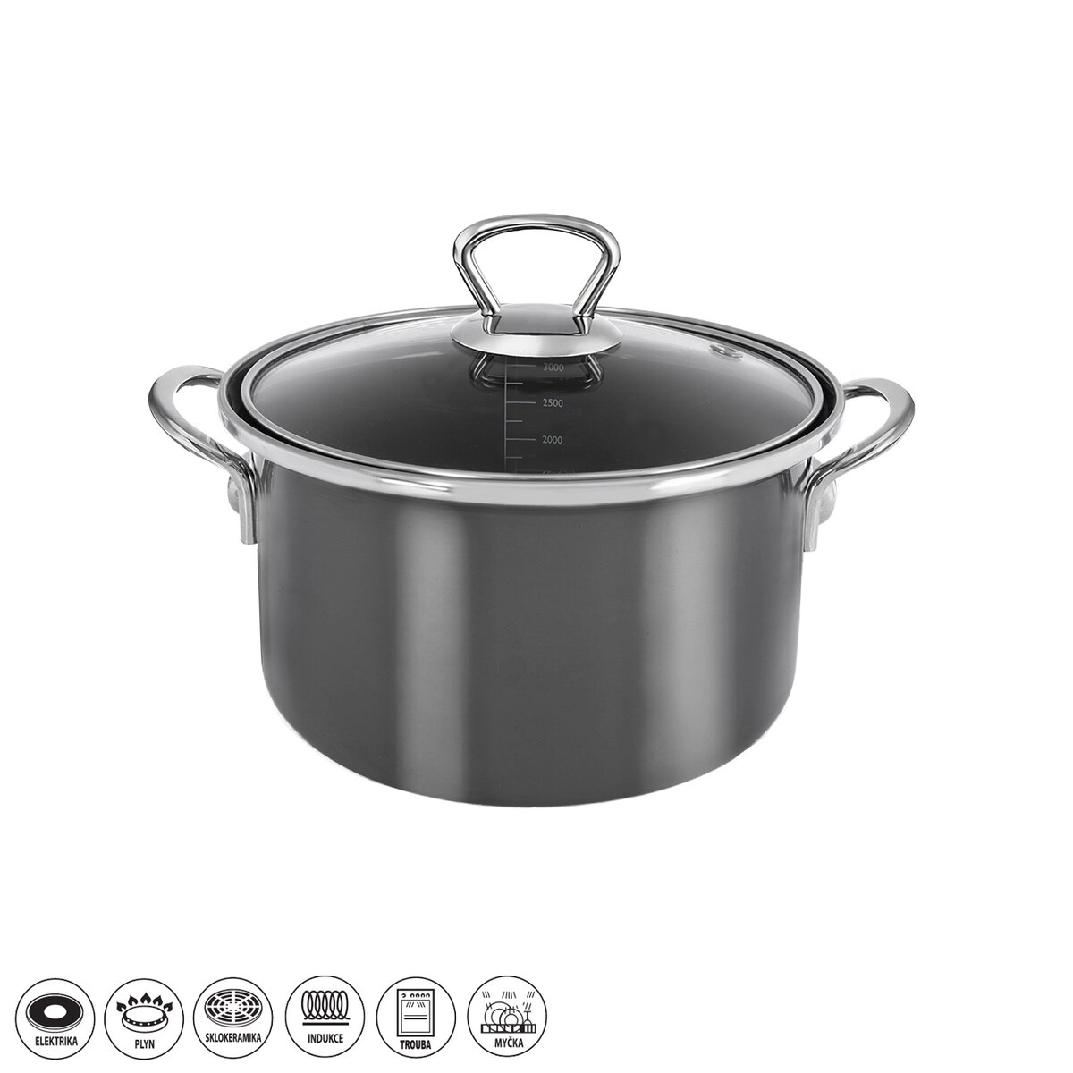 Smaltovaný hrniec METALIC Lem 3,25 l so sklenenou pokrievkou