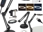 Stolová LED lampa s lupou a nastaviteľným ramenom, 2 možnosti uchytenia