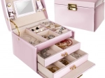 Ružová saténová šperkovnica s kľúčikom a zrkadielkom