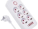 Predlžovacia prepäťová lišta so 6 zásuvkami a 5× USB (4× USB‑A, 1× USB‑C), 2500 W, biela