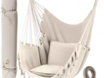 Závesné brazílske kreslo do bytu aj na záhradu, béžové, 2 vankúše