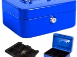 Kovová pokladničná schránka na peniaze a dokumenty 20 × 16 × 9 cm – modrá