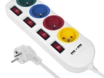 Predlžovacia lišta s vypínačmi, 4 zásuvkami a 2× USB