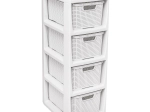 Úložný regál Rattan so 4 zásuvkami, biely