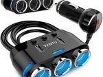 Rozdeľovač do auta s 3 zásuvkami zapaľovača a 2 USB, voltmeter