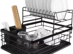 Dvojposchodový odkvapkávač na riad RUHHY, čierny, 43×29×27 cm