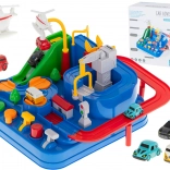 Interaktívny automobilový prekážkový závodný park so 4 vozidlami a helikoptérou 24 × 24 cm