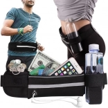 Bežecká ľadvinka s držiakom na fľašu, reflexným pásikom a priechodom na slúchadlá – čierna