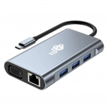USB‑C hub 8 v 1 s HDMI, VGA, RJ45 a napájaním PD