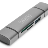 3-portová čítačka kariet USB Typ C/ USB 3.0 SuperSpeed SD Micro SD Digitus šedá