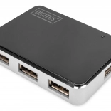 aktívny USB 2.0 hub 4‑portový čierno‑strieborný DIGITUS