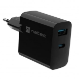 Natec Ribera GaN sieťová nabíjačka 1x USB-A + 1x USB-C 45W čierna