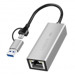 Adaptér USB‑A/USB‑C na 2,5G Ethernet, sivý