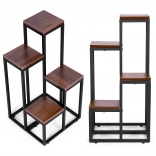 Stojan na rastliny s poličkami ModernHome 4 úrovne kov a MDF tmavý orech