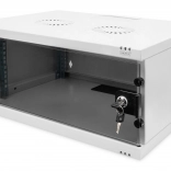 Nástenná sieťová skriňa 19" 4U DIGITUS, 241 × 540 × 400 mm, sklenené dvere, sivá, nedokončená