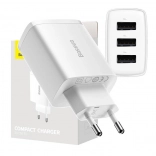 Sieťová nabíjačka BASEUS 17 W, 3× USB, biela