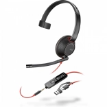 Jednostranný headset POLY Blackwire 5210 USB‑C s 3,5 mm jackom a adaptérom USB‑C/USB‑A
