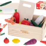 drevená magnetická zelenina na krájanie v debničke s doplnkami