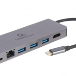 USB‑C hub s HDMI (UHD 4K), gigabit LAN, 2× USB‑A, SD/microSD a 100 W PD – CABLEXPERT