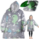 svietiaca detská deka s kapucňou 2v1 – sivá s dinosaurami