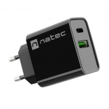Sieťová nabíjačka NATEC Ribera 1× USB‑A + 1× USB‑C 20 W čierna