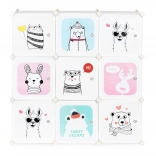 detská modulárna skrinka s 9 dvierkami s motívmi zvieratiek ModernHome