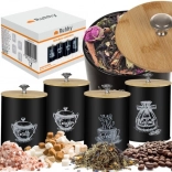 Čierne kuchynské dózy s bambusovými viečkami - 4ks Ruhhy