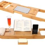 Bambusová vaňová polica Domáce spa – rozťahovací podnos na vaňu