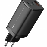 Sieťová nabíjačka GaN 65 W, 2× USB-C + USB-A, čierna